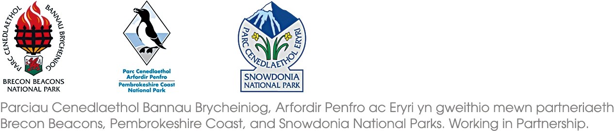 the logos of the Welsh National parks, plus working in partnership message